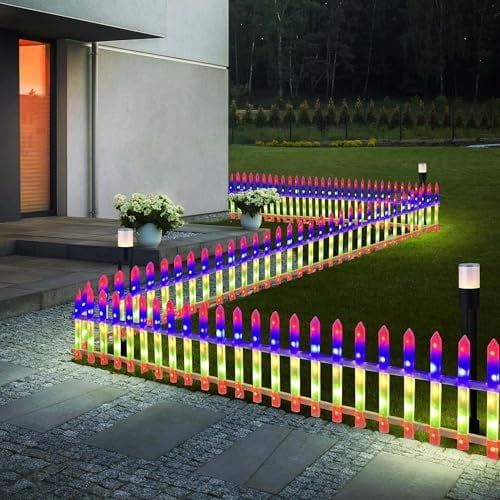 8 Pack Fence Picket Garden Lights, Outdoor Decoration Fence with Remote Control, Decorative Lights with Plug-in Power Supply, Suitable for Sidewalk, Backyard, Lawn Landscape,Christmas Decor
