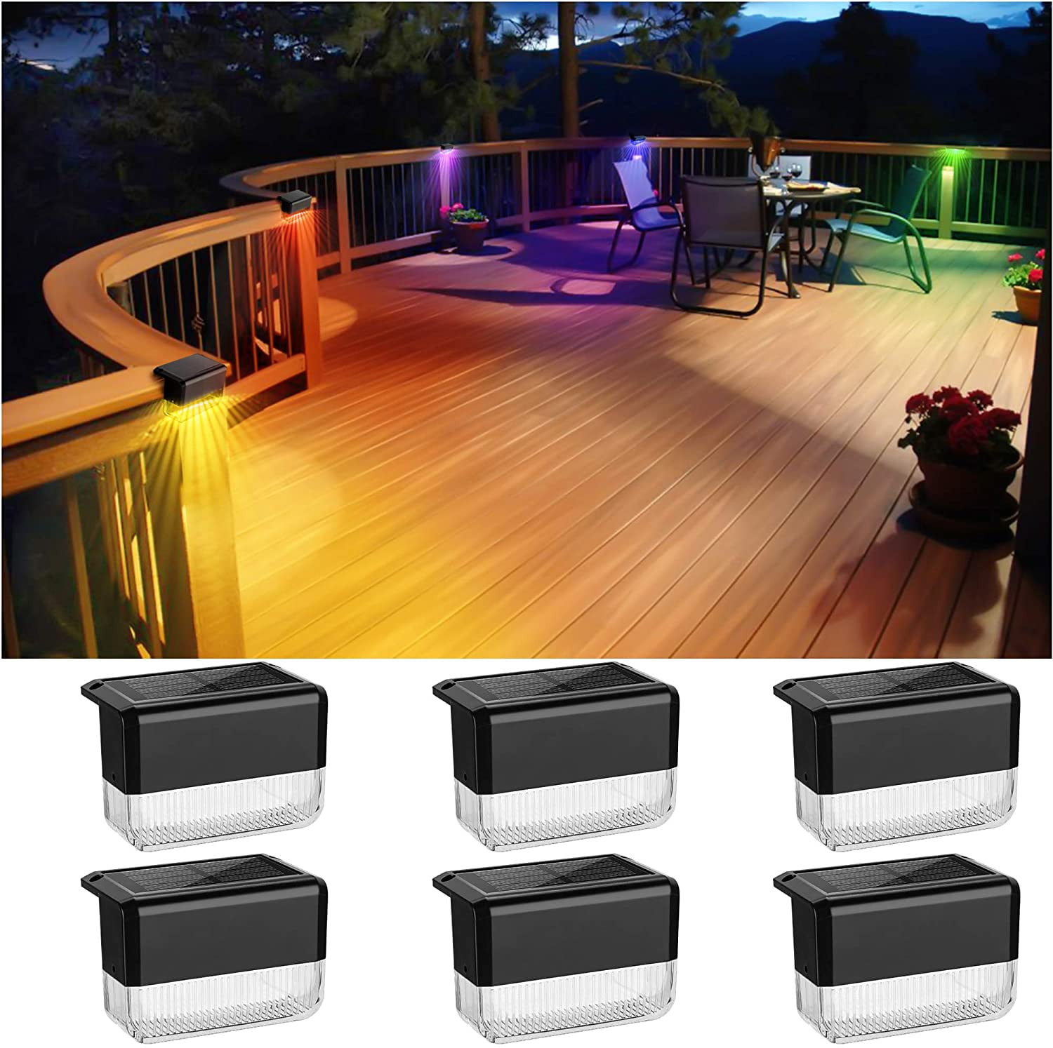 8 Pack Fence Post Solar Lights,Black