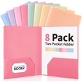 8 Pack File Folders with Pockets, Plastic 2 Pocket Folder, Pastels ...