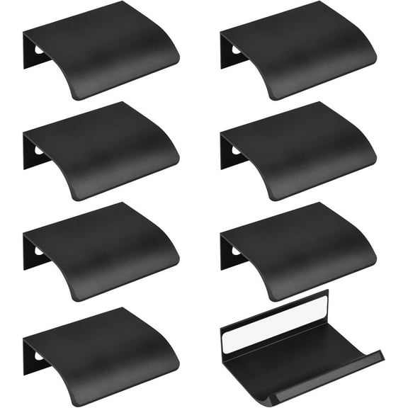 8 Pack Finger Edge Pull, Self-Stick Instant Cabinet Drawer Pulls Modern Style Drawer Handle Aluminum Alloy Invisible Wardrobe Knobs for Kitchen Bedroom Livingroom, 50mm/Black