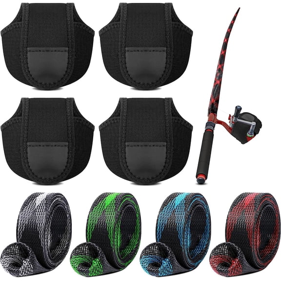 8 Pack Fishing Rod Sleeves Reel Bags Casting Rod Socks Reel Cover Protective Fishing Case Braided Mesh Protector for Bait Casting Sea Fly Ice(for S Size Water Drop Wheel)