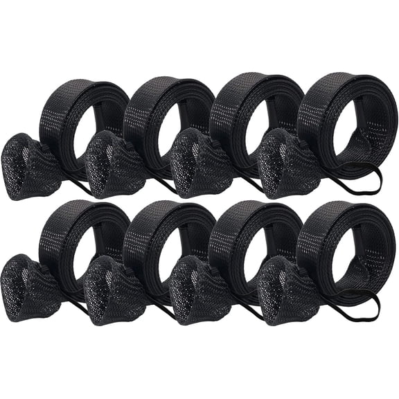 8 Pack Fishing Rod Socks Sleeves, 67 Inches Braided Mesh Rod Protector Cover for Casting/Spinning/Fly/Sea Fishing Rods (Black)