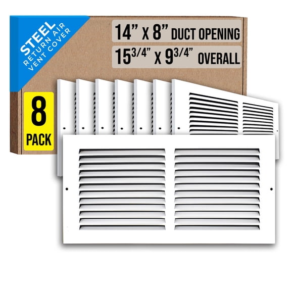 [8 Pack] Fits 14x8 Duct Opening | Steel Return Air Grille by Handua | Vent Cover Grill for Sidewall and Ceiling | White | HVAC Cold Air Intake Grille | Outer Dimensions: 15.75"W X 9.75"