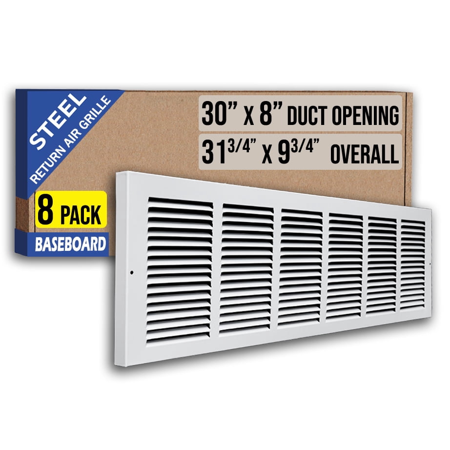 [8 Pack] Fits 30x8 Duct Opening | Steel Baseboard Return Air Grille by ...