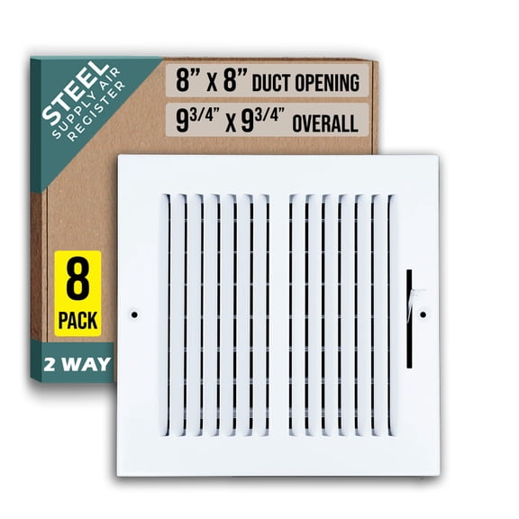 [8 Pack] Fits 8x8 Duct Opening 2 WAY Steel Air Supply Diffuser by Handua | Register Vent Cover Grille for Sidewall and Ceiling | White | Outer Dimensions: 9.75" X 9.75"
