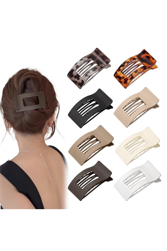 8 Pack Flat Hair Clips for Women – Large Matte Rectangle No-Slip Claw Clips, Strong Hold Hair Accessories for Thick or Thin Hair, Lay Flat Design for Work & Daily Styling