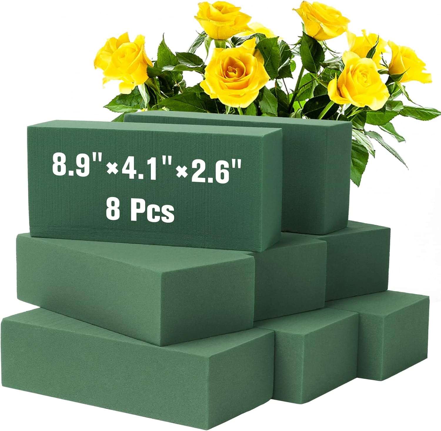 8 Pack Floral Foam Blocks for Fresh and Artificial Flowers, Wet Green Foam for Flower Arrangements Supplies，Wet Floral Foam for Crafts Wedding Decoration, 8.9" L x 4.1" W x 2.6" H