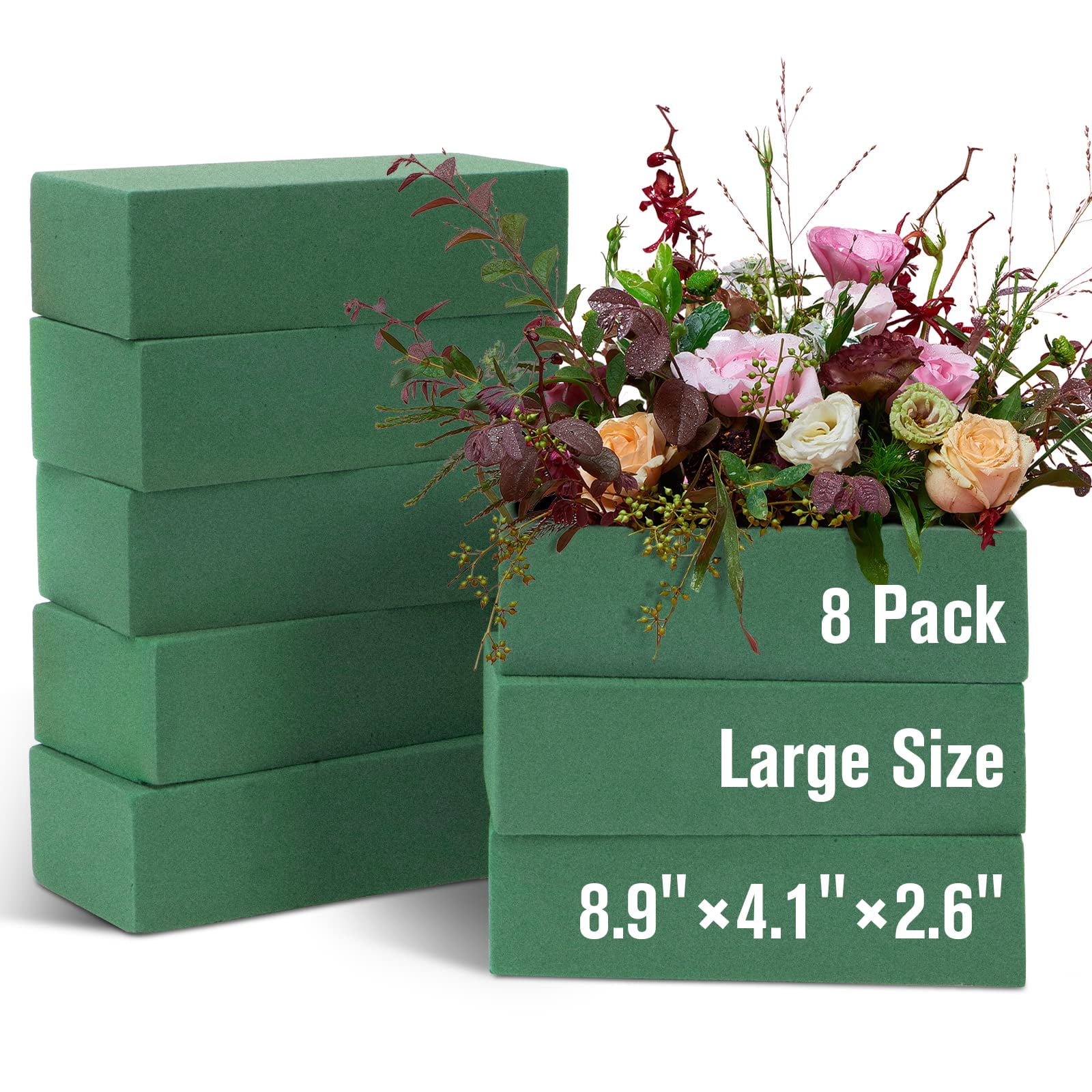 8 Pack Floral Foam Blocks for Fresh and Artificial Flowers, Wet Green Florist Bricks Arrangement Supplies