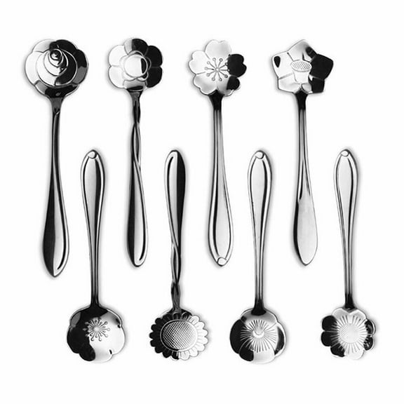 8 Pack Floral Stainless Steel Tableware Creative Flower Coffee Spoon Set