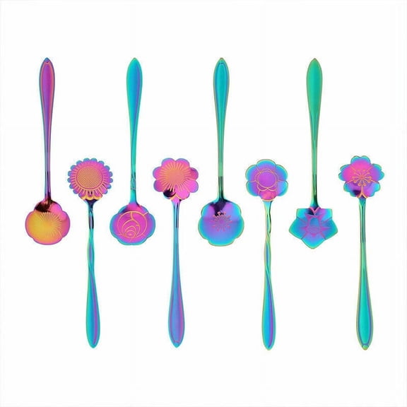 8 Pack Floral Stainless Steel Tableware Creative Flower Coffee Spoon Set
