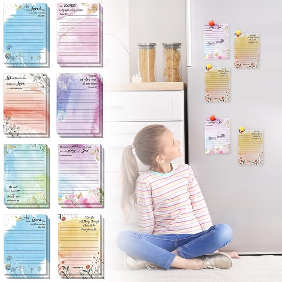 8 Pack Flower Bible Sticky Notes Bulk,4x5.5Inch Inspirational Floral Design Cute Notepads Lined Memo Pads Tearable Bible Verse Quotes Post it Notes for Writing Notes Diary Lists Schedules