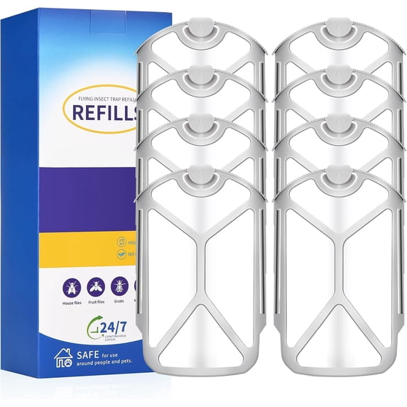 8 Pack Flying Insect Trap Refill Cartridges - Fits Both Indoor Light M364A and Max - Authentic Trap+Lock Technology to Catch Gnats, House & Fruit Flys
