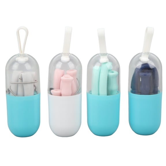 8-Pack Foldable Silicone Set in Blue, Pink, Green & Gray, With Travel Case & Cleaning Brush Eco-Friendly Reusable Straws