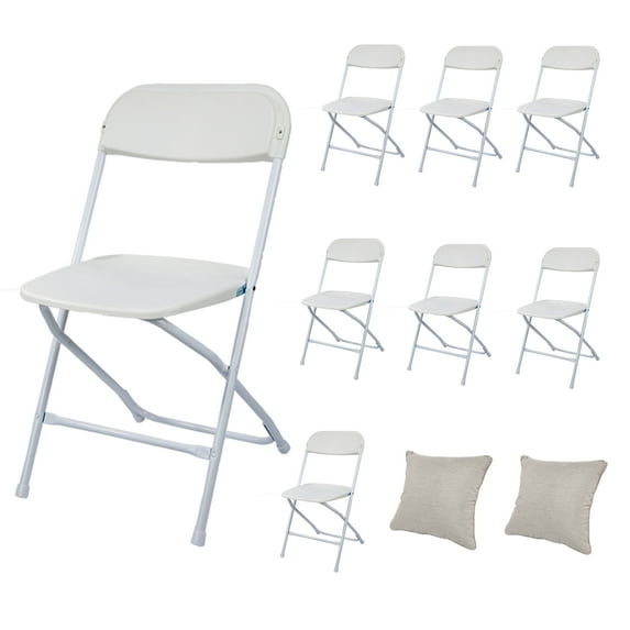 8 Pack Folding Chairs with Steel Frame 650lb. Capacity for Conference, Outdoor and Indoor Event, White