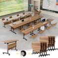 thumbnail image 1 of 8 Pack Folding Conference Table, 61 Inch Mobile Training Table with Wheels,Business Style Flip Top Seminar Tables for Small Office Meeting Room Classroom（Walnut）, 1 of 8