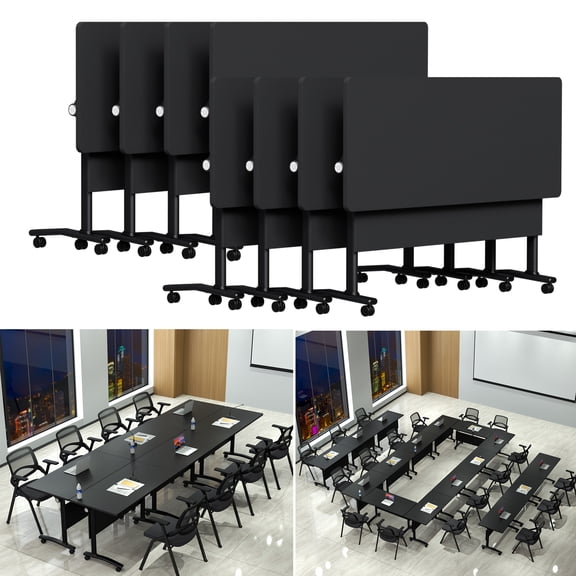 8 Pack Folding Conference Table, Conference Room Tables with Sheels Modern Flip Top Rolling Meeting Table Modular Training Room Tables for Office Seminar (55.1in,Black)