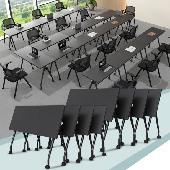 8 Pack Folding Conference Table, Conference Room Tables with Silent Casters, Modular Training Table Suitable for Offices, Schools, and Training Institutions