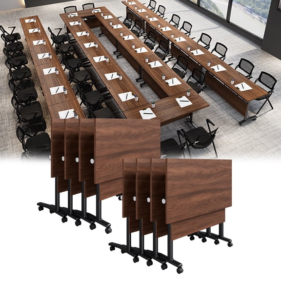 8 Pack Folding Conference Table on Wheels,Large Rectangular Conference Room Tables Modern Rolling Meeting Seminar Table for 6-8 Person,Training Boardroom Tables for Office Conference Room(47.2in)