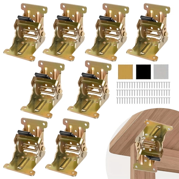 8 Pack Folding Hinge Bracket (Black/Gold/Silver) 0-90 Degrees Self-Lock Hinge with Screws for Folding Table Legs, Heavy-Duty Extension Support Bracket