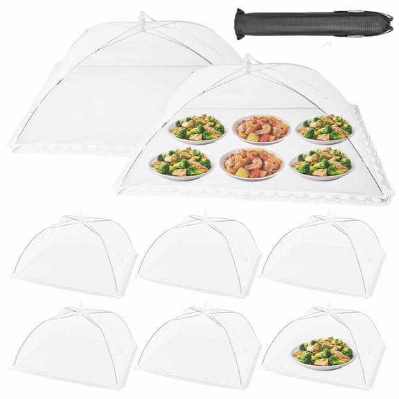 8 Pack Food Covers for Outside Mesh, 2 Extra Large (40x25") & 6 Large (17x17") Pop Up Food Tents with Carry Bag