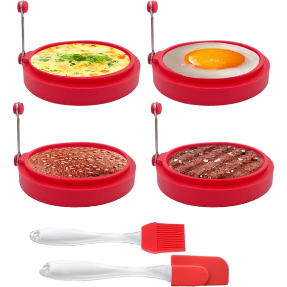 8 Pack Food Grade Silicone Egg Rings Nonstick Egg McMuffin Mold for Frying Eggs Pancakes Omelet (Red)