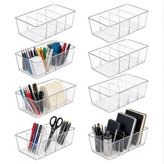 8 Pack Food Storage Organizer Bins, Clear Plastic Bins for Pantry ...