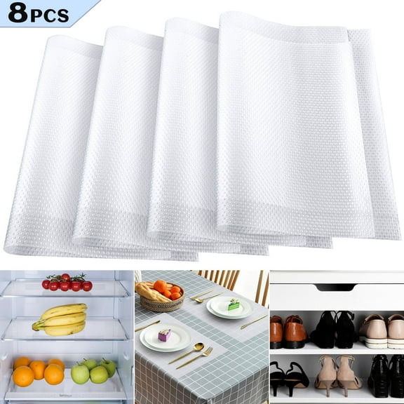 LANNEY 8 Pack Fridge Liner Refrigerator Shelf Liners Mats for Glass Shelves Washable, 12 x 17.7 inches