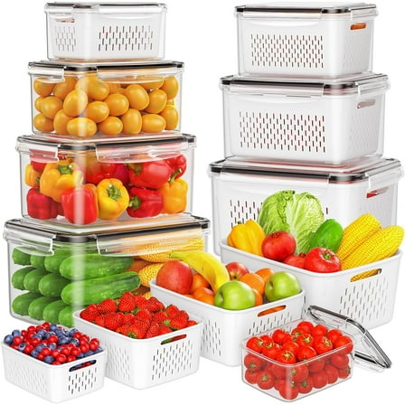 8 Pack Fruit Storage Containers for Fridge, Leakproof Fruit Containers for Fridge with Colanders, BPA-Free Produce Storage Containers with Lids Keep Fruits, Vegetables, Berry, Meat Fresh Longer