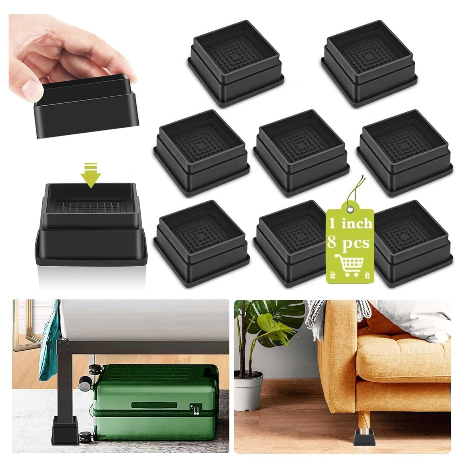 8 Pack Furniture Risers 1 Inch, Adjustable Bed Risers Heavy Duty for ...