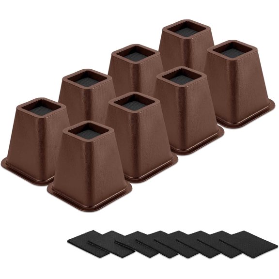 Unbranded Furniture Risers Heavy Duty Square Adjustable Height 6000 lb Capacity 8 Pack 6 Inch Brown