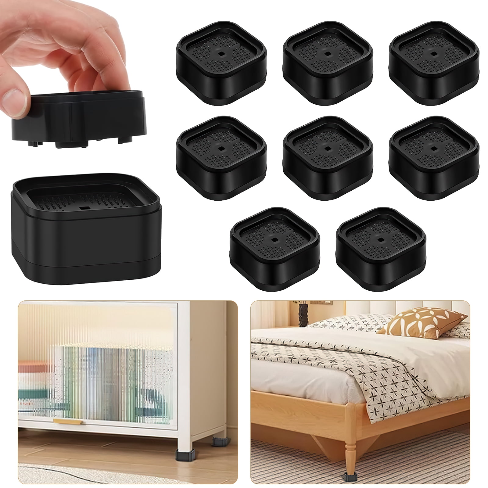 8 Pack Furniture Risers, Adjustable Bed Risers, Couch Risers Heavy Duty Lifts Height 1 Inch, 2 or 3 Inch, Square Stackable Bed Raisers for Table Desk Couch Chai
