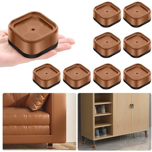 8 Pack Furniture Risers Adjustable Bed Risers Heavy Duty Lifts Height 1", Square Stackable Bed Risers 1, 2 or 3 Inch for Desk Leg Table Couch Sofa Chair Bed Frame Legs Dorm, Brown