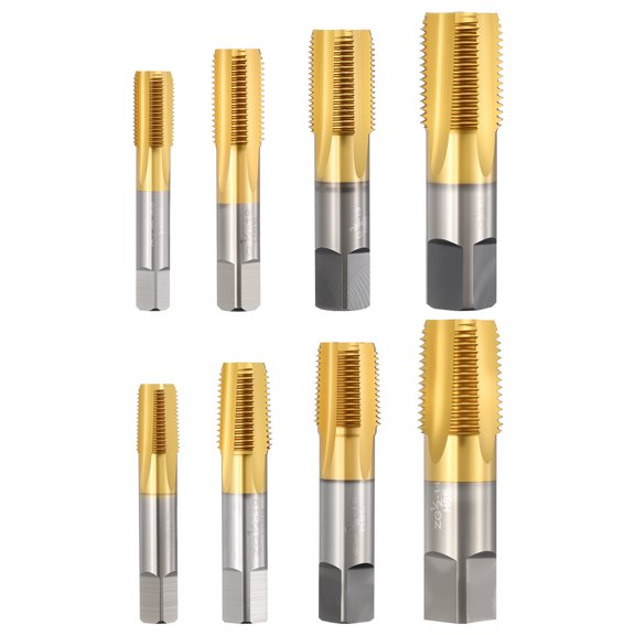 8 Pack G1/8-28-ZG1/2-14 Pipe Thread Tap Set - Right Hand Straight Flute Tap M2 High Speed Steel Titanium Finish Screw Thread Milling Machine Taps Threading Tapping