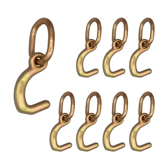 8 Pack G70 Forged Datsun Mini J Hook with Link for Car Hauling - 11000 lbs Breaking Strength - Auto Tie Down Mini J Hook for Car Hauler, Wrecker & Towing Trucks