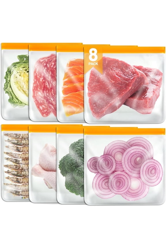 8 Pack Freezer Bags, Reusable Bags Silicone Bags Reusable Food Storage Bags Large Zip Lock Bags 11*11inch