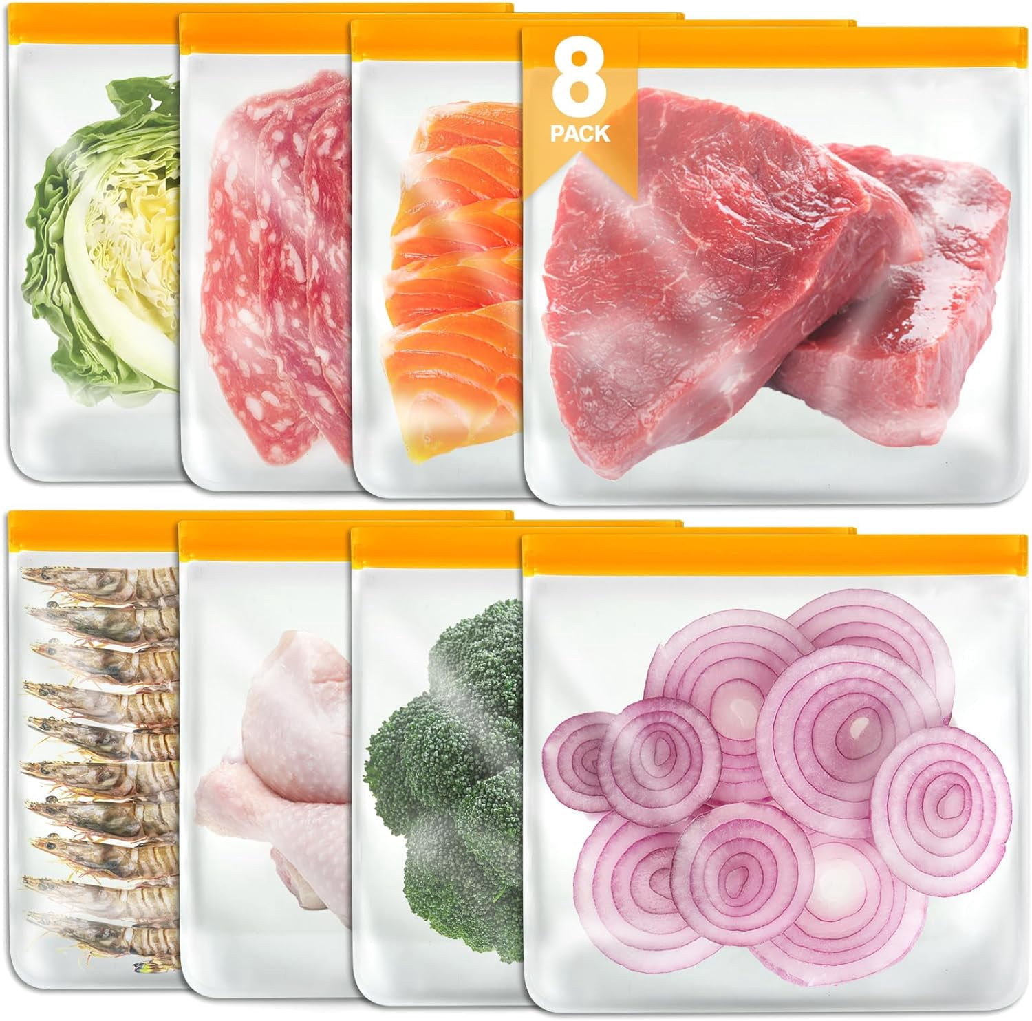 8 Pack Gallon Freezer Bags Reusable Ziplock Bags for Food Storage