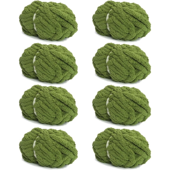 8 Pack Giant Chunky Yarn for Crocheting/Hand Knitting, Blanket Extra Thick Yarn, Super Bulky Large Soft Fluffy Plush Fuzzy Thick Chenille Yarn-1 Pack of 226g/7.97oz-Olive Green