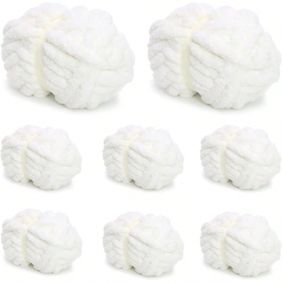 8 Pack Giant Chunky Yarn for Crocheting/Hand Knitting Blanket Extra Thick Yarn er Bulky Large Soft Fluffy Plush Fuzzy Thick Chenille Yarn-1 Pack of 226g/7.97oz- Knitting/Crochet-White