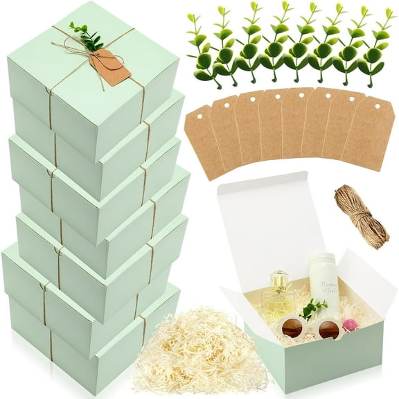 8 Pack Gift Boxes Set 8 x 8 x 4 Inch Green Paper Bridesmaid Proposal Gifts Box with Lids for Presents Wedding Bridal Valentine's Day Easter Mother's Day Birthday Gift Packaging Party Favors