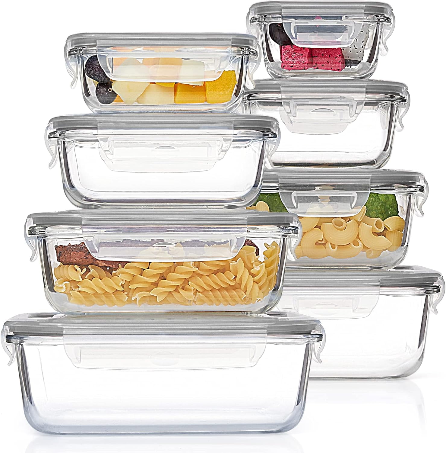 8 Pack Glass Containers Set for Food Storage with Airtight Lids, Meal