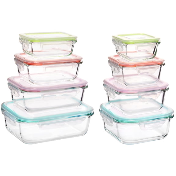 8 Pack Glass Food Storage Containers with Airtight Lids, Glass Meal Prep Containers, Lunch Containers for Microwave, Oven, Freezer and Dishwasher, BPA Free