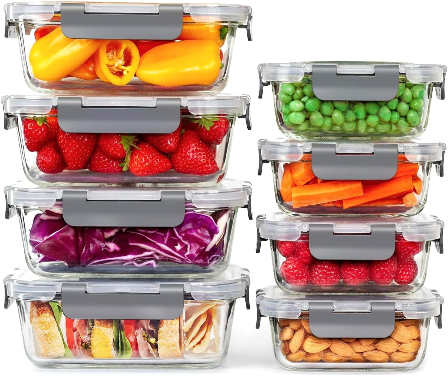 8 Pack Glass Food Storage Containers with Airtight Lids,Glass Meal Prep ...
