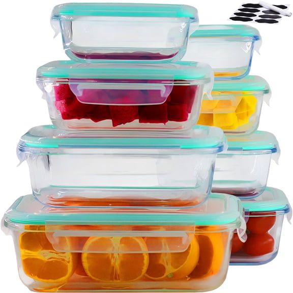 8 Pack Glass Food Storage Containers, Meal Prep, Airtight Bento Boxes with Leak Proof Locking Lids, for Microwave, Lunch Boxes, Oven, Freezer And Dishwasher, BPA Free with free labels&marker pen