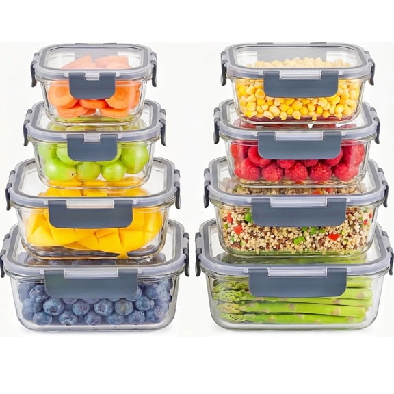 8 Pack Glass Food Storage Containers, Meal Prep, Airtight Bento Boxes with Leak Proof Locking Lids, for Microwave, Lunch Boxes, Oven, Freezer And Dishwasher