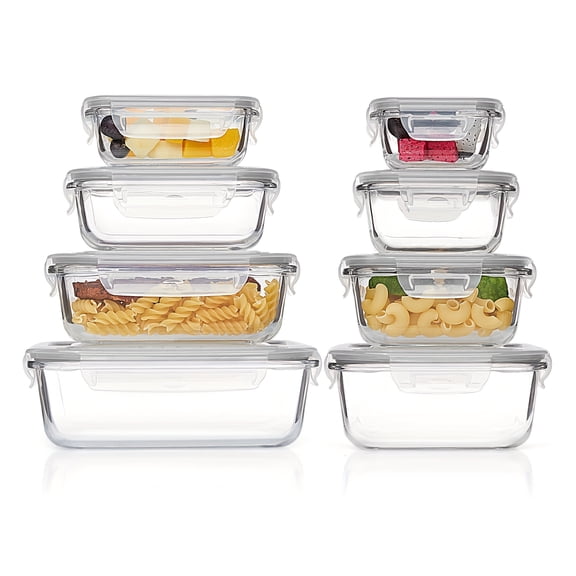 8 Pack Glass Food Storage Containers, Meal Prep,Airtight Bento Boxes with Leak Proof Locking Lids,for Microwave, Lunch Boxes, Oven, Freezer And Dishwasher, BPA Free, Stackable Food Storage Containers