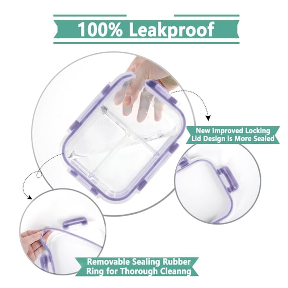 8 Pack Glass Meal Prep Containers 3 Compartment 36oz Food Storage With ...