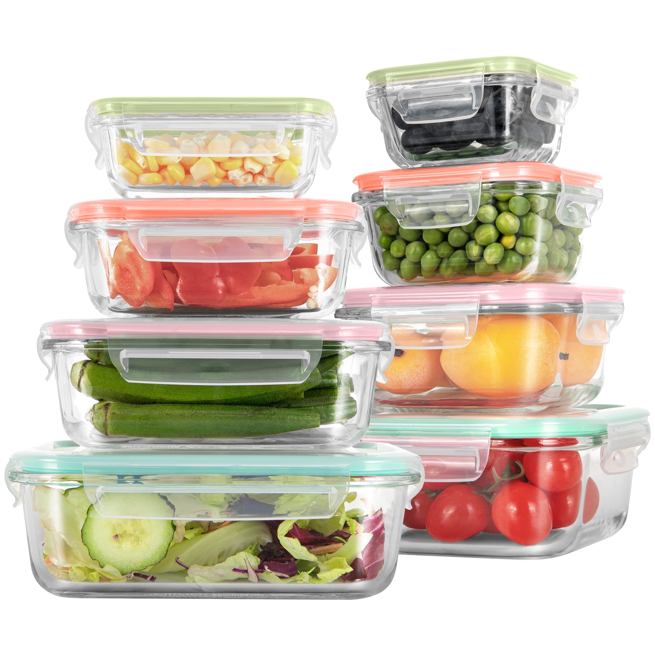 GPED 8 Pack Glass Meal Prep Containers, Food Storage Containers with Lids, Glass Lunch Boxes, Airtight Bento Boxes, for Microwave, Oven, Freezer and Dishwasher Safe, Multicolor