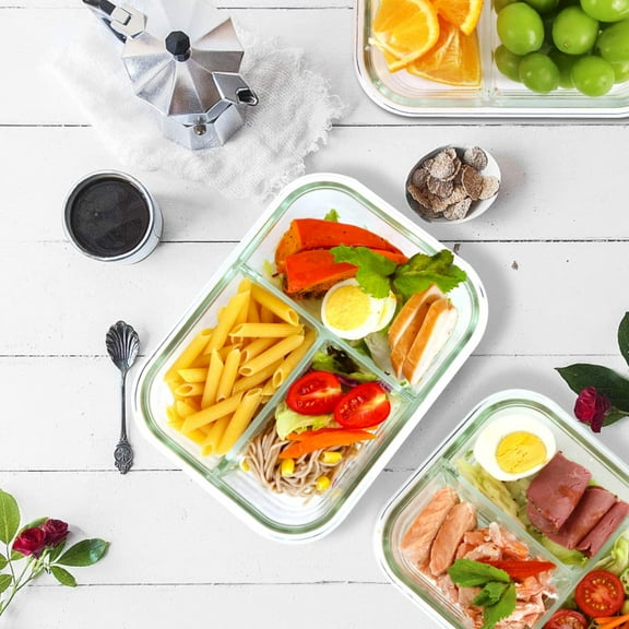 8 Pack Glass Meal Prep Containers with 3 Compartment