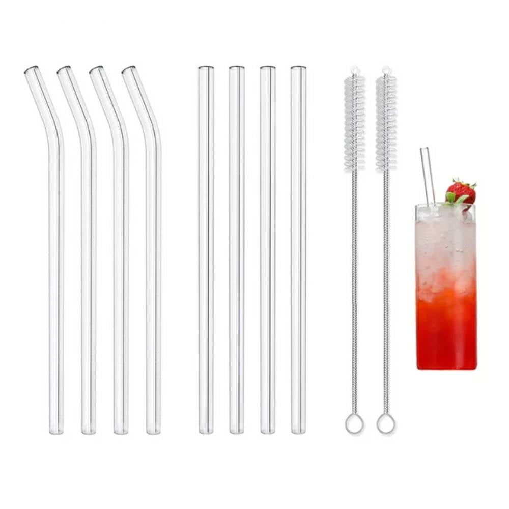 5-Pack Reusable Colored Butterfly Glass Straws with 2 Cleaning Brushes,  Durable Thick Glass Straws, 0.31x7.9 Bent Straws, Perfect for Party