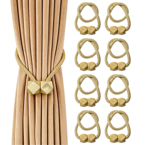 8 Pack Gold Magnetic Curtain Tiebacks, Decorative Woven Rope Curtain Holdbacks, Luxurious Curtain Ties for Bedroom, Living Room & Farmhouse
